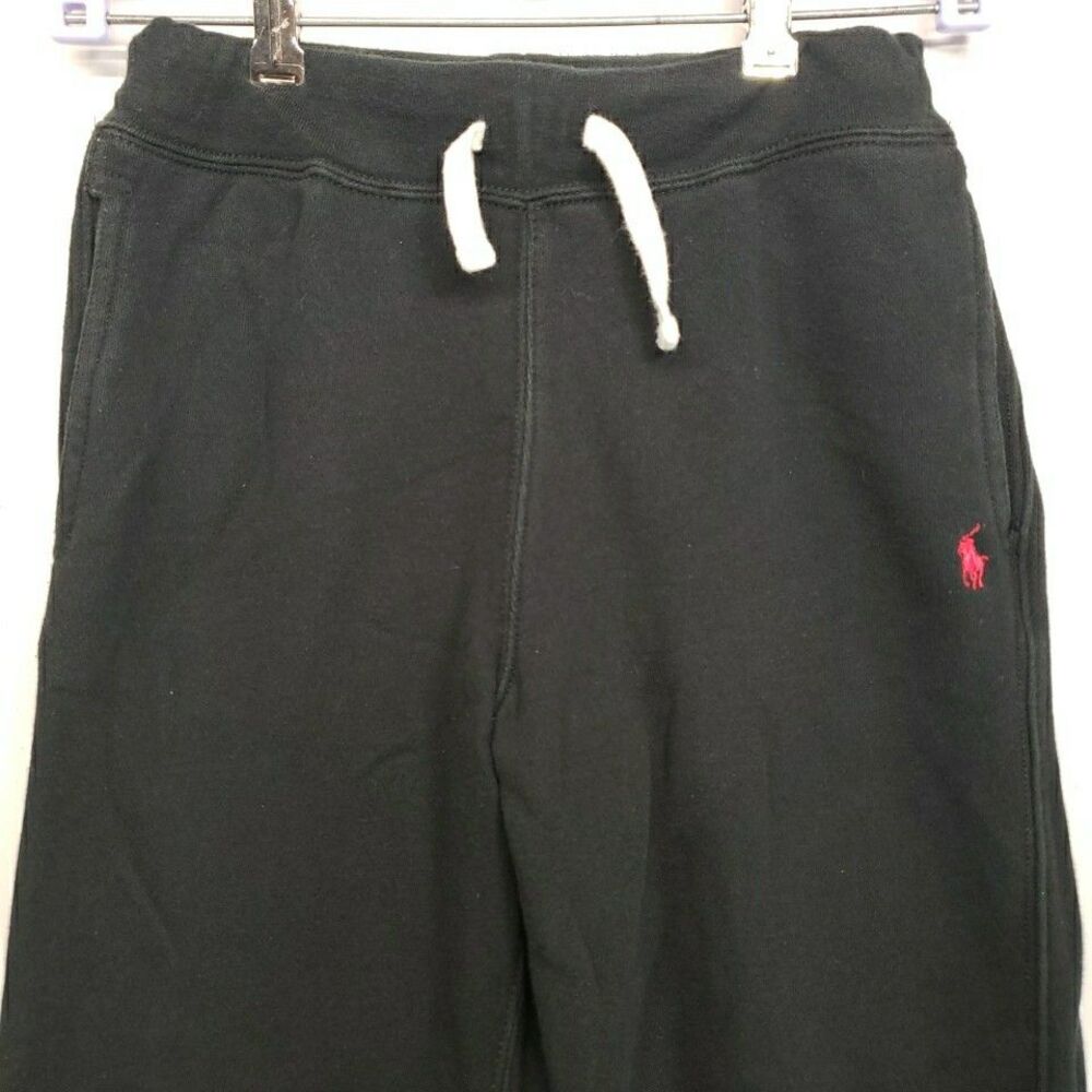 Polo Ralph Lauren Youth Medium Black Sweatpants Joggers Red Pony Logo Warm - Picture 3 of 7